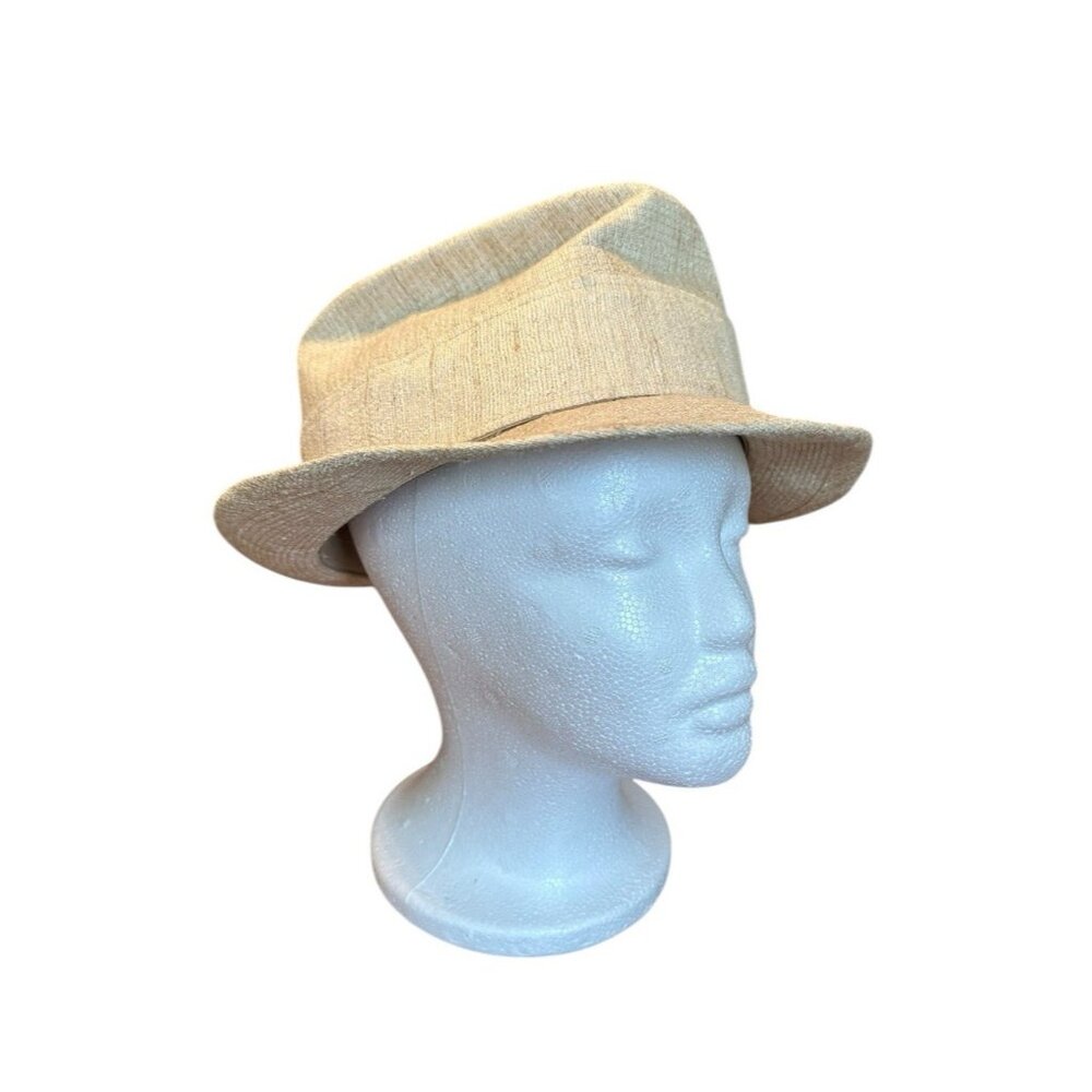 Saks Fifth Avenue Fedora Hat 7 1/4 Hand Woven India Raw Silk Beige Vintage